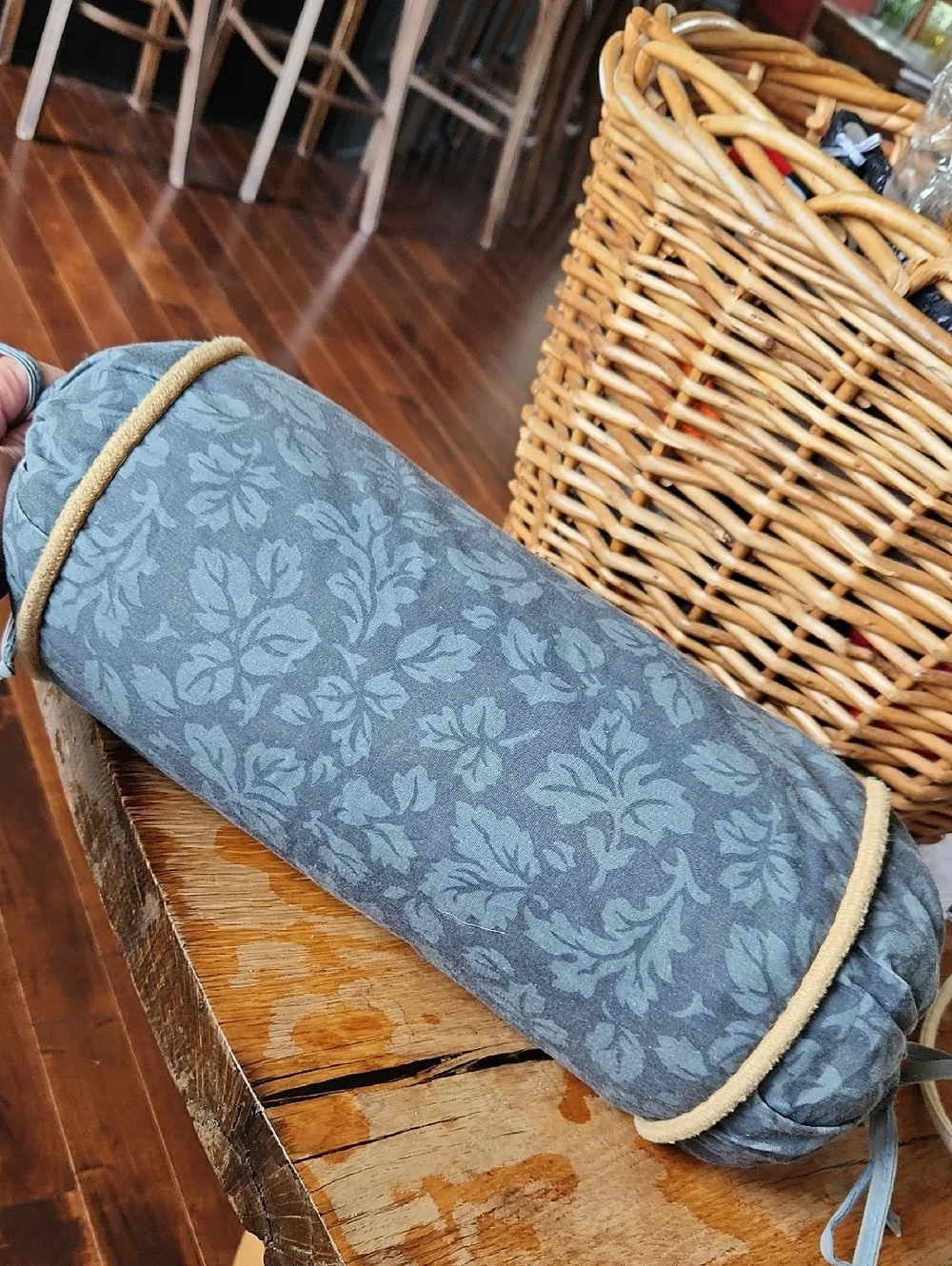 Fendi Bed & Bath Blue Tan Floral Bolster‎ Pillow  18